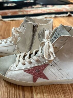 Golden Goose Francy White High-Top Sneakers with pink star size 39